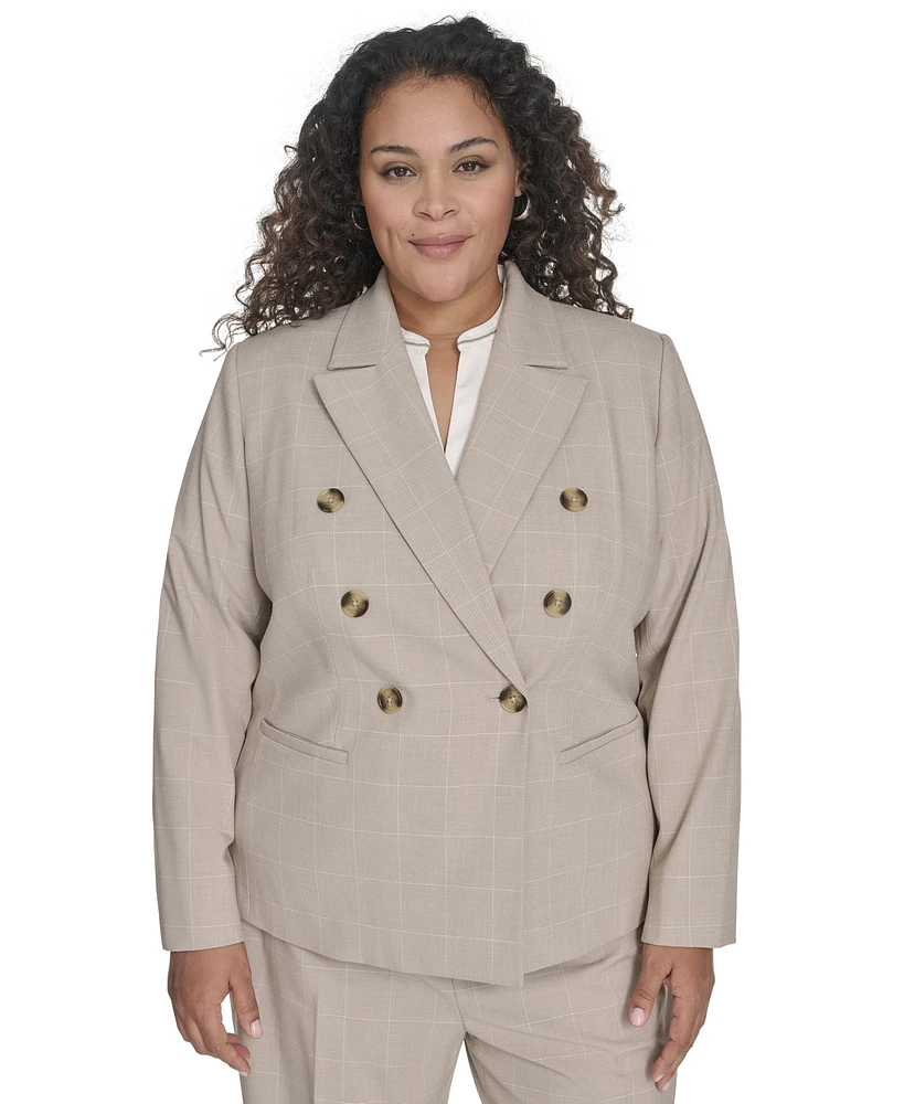 Calvin Klein Plus Windowpane Double-Breasted Jacket
