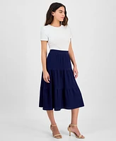 Ak Anne Klein Women's Pull-On Tiered Midi Skirt