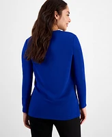 Anne Klein Petite Long-Sleeve Buckle-Closure Cardigan