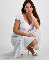 Jamie & Layla Petite Sweetheart Tiered Flutter-Sleeve Maxi Dress