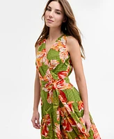 Anne Klein Women's Floral-Print High-Low Faux-Wrap Dress