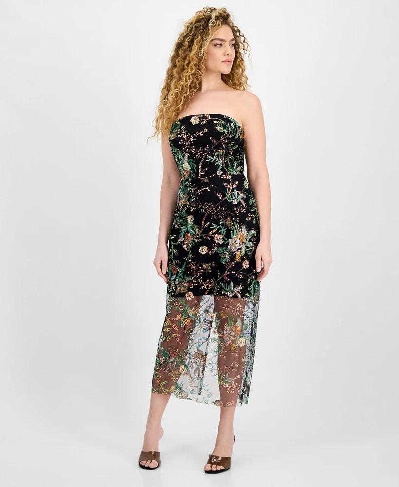 Sam Edelman Women's Floral Sequence Strapless Dress