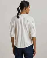 Lauren Ralph Women's Embroidered Jersey Tie-Neck Top