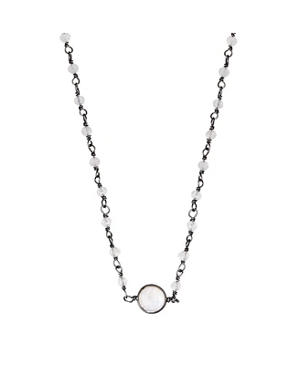 Adornia Fine Labradorite Rosary Necklace with Moonstone Center Stone black rhdodium .925 sterling silver