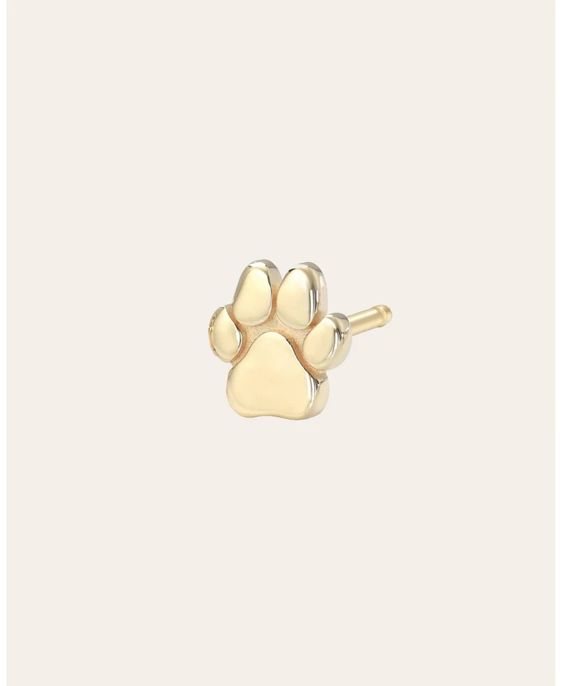 14k Gold Tiny Paw Stud Earring (single)