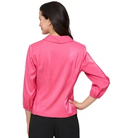 Alex Evenings Petite Button-Front 3/4-Sleeve Shimmer Blouse