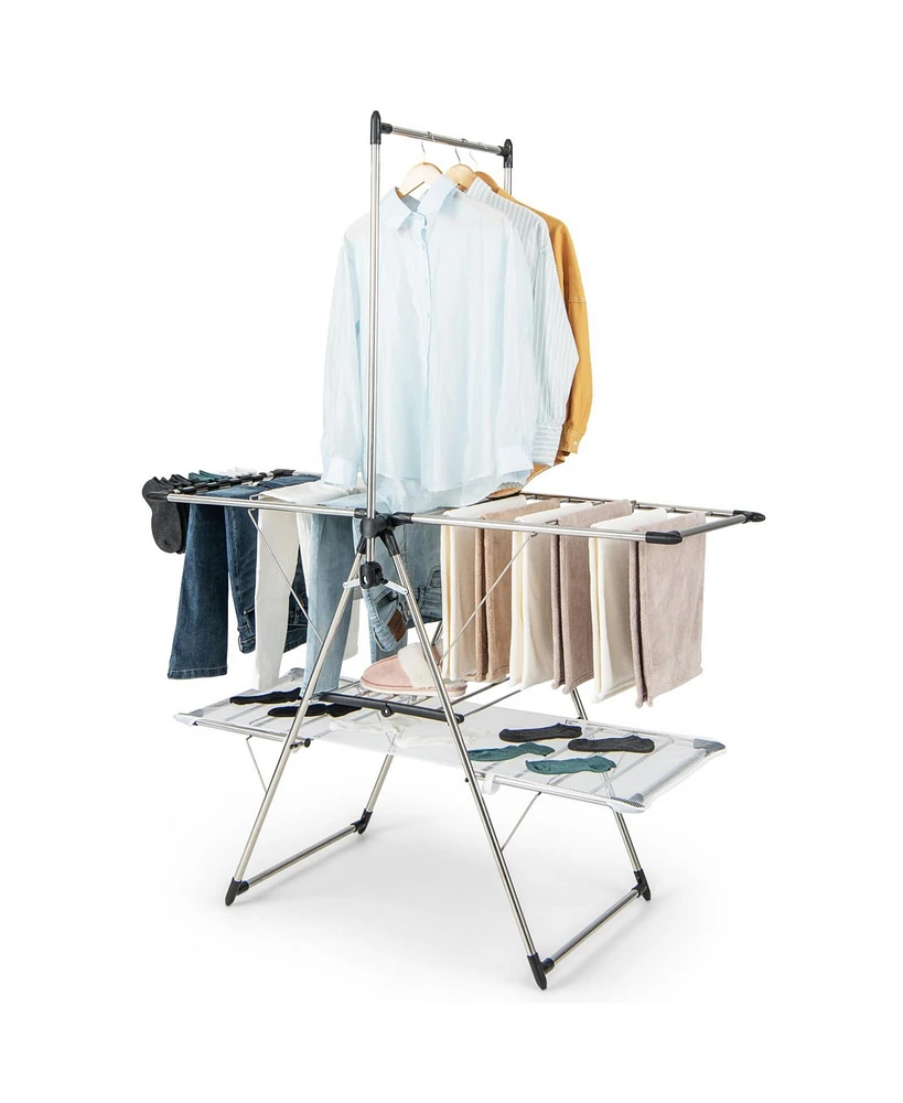 Large Foldable Clothes Drying Rack with Tall Hanging Bar