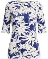Lauren Ralph Women's Palm-Frond-Print Cotton Boatneck Tee