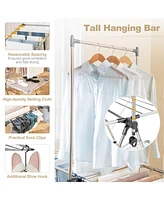 Large Foldable Clothes Drying Rack with Tall Hanging Bar