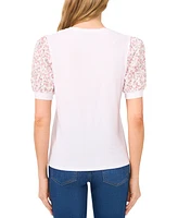 CeCe Women's Puff-Sleeve Mixed-Media Top
