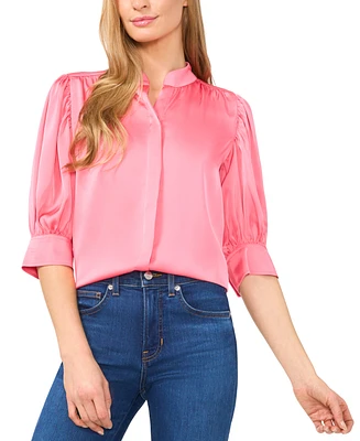 CeCe Women's Gathered 3/4-Sleeve Satin Blouse