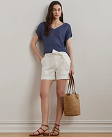 Lauren Ralph Women's Linen-Blend Short-Sleeve V-Neck Sweater