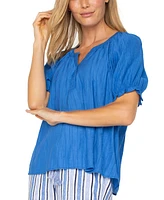 Liverpool Los Angeles Petite Textured Puffed-Sleeve Top