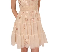 Adrianna Papell Women's V-Neck Beaded Mesh Minidress