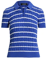 Lauren Ralph Women's Striped Cable-Knit Cotton Polo Sweater