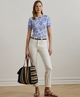Lauren Ralph Lauren Women's Floral Linen-Cotton Short-Sleeve Sweater