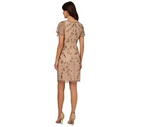 Adrianna Papell Women's Beaded Flutter-Sleeve Sheath Dress