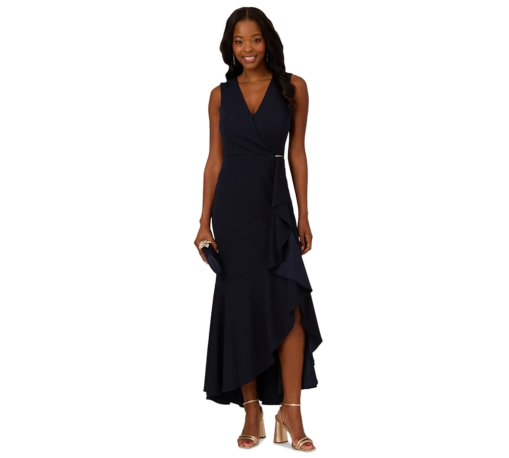 Adrianna Papell Women's Ruffled V-Neck High-Low Dress