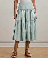Lauren Ralph Women's Chambray Tiered Midi Skirt