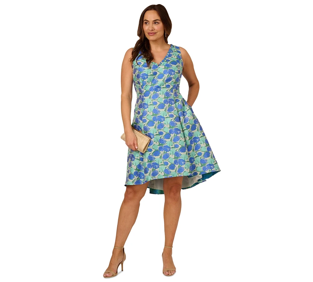 Adrianna Papell Plus Tulip Jacquard Sleeveless Dress