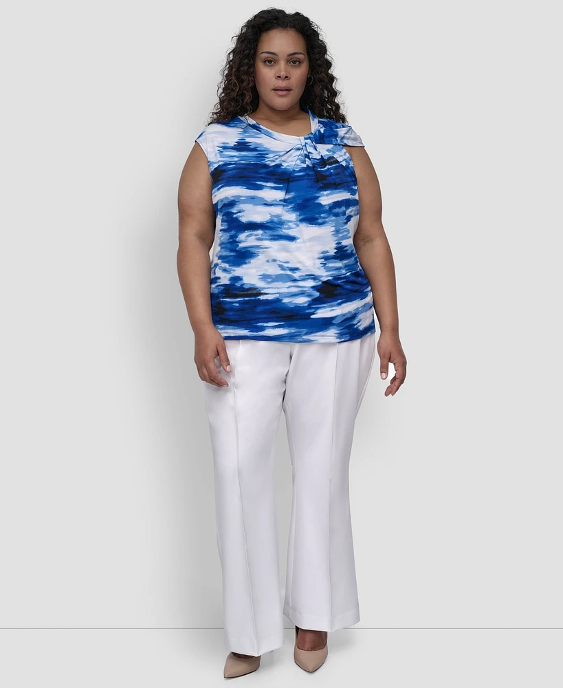 Dkny Plus Printed Asymmetric-Neck Sleeveless Top