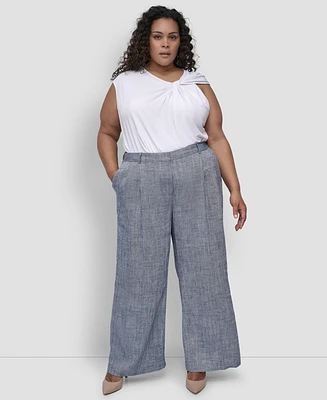 Dkny Plus High Rise Zip-Front Wide-Leg Pants