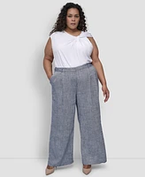 Dkny Plus High Rise Zip-Front Wide-Leg Pants