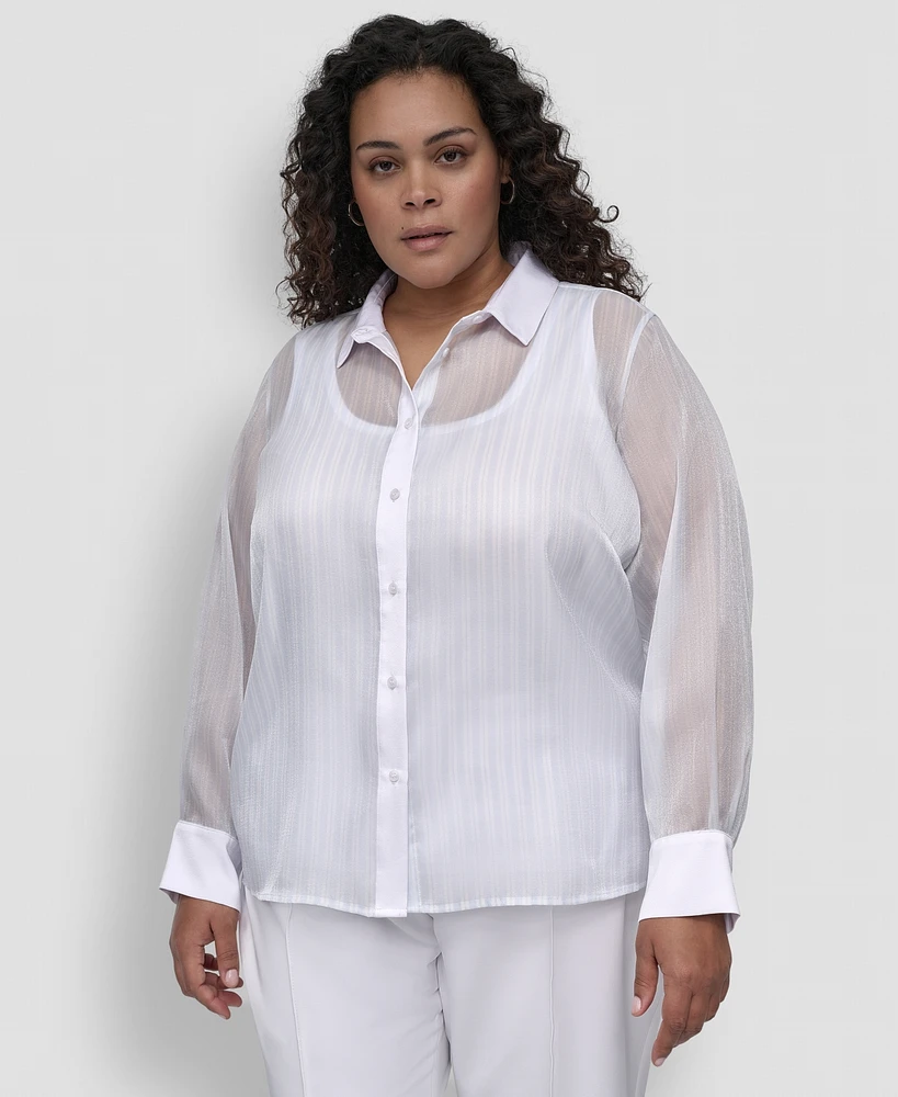 Dkny Plus Striped Button-Front Shirt