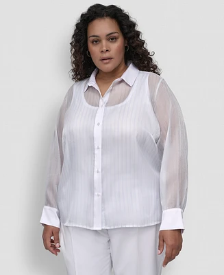 Dkny Plus Striped Button-Front Shirt