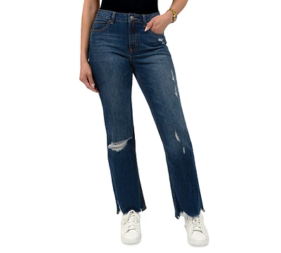 Rewash Juniors' High Rise Distressed Straight-Leg Jeans