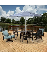 Aoodor Patio Dining Table for 6 People, 59"L x 38"W Rectangular Metal Outdoor Dining Table with Adjustable Umbrella Hole