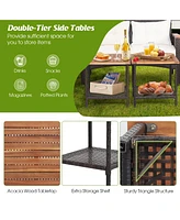 Gymax 7 Piece Outdoor Wicker Conversation Set Patio Rattan Sofa Set w/ Coffee Tables Cushions