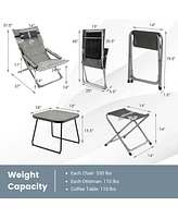 5pcs Patio Folding Sling Chair Set Ottoman Table Portable Headrest Outdoor Beach