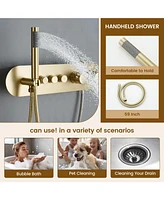 Casainc Two Functions 16 Inch Wall Mounted Thermostatic Shower System with Handheld