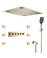 Casainc Led Light Ceiling-Mounted Thermostatic Shower System With Body Jets Handheld