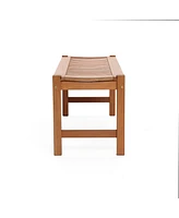LuxenHome Natural Solid Wood 47.2-Inch Long Rectangle Sloping Seat Outdoor Bench