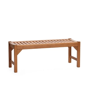 LuxenHome Natural Solid Wood 47.2-Inch Long Rectangle Sloping Seat Outdoor Bench