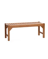LuxenHome Natural Solid Wood 47.2-Inch Long Rectangle Sloping Seat Outdoor Bench