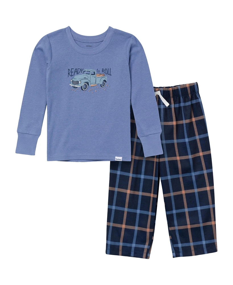 Gerber Toddler Boys 2-Piece Pajama Long Sleeve Top and Pant Set