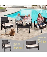 Gymax Piece Patio Rattan Set Sectional Sofa Glass Table w/ Cushions