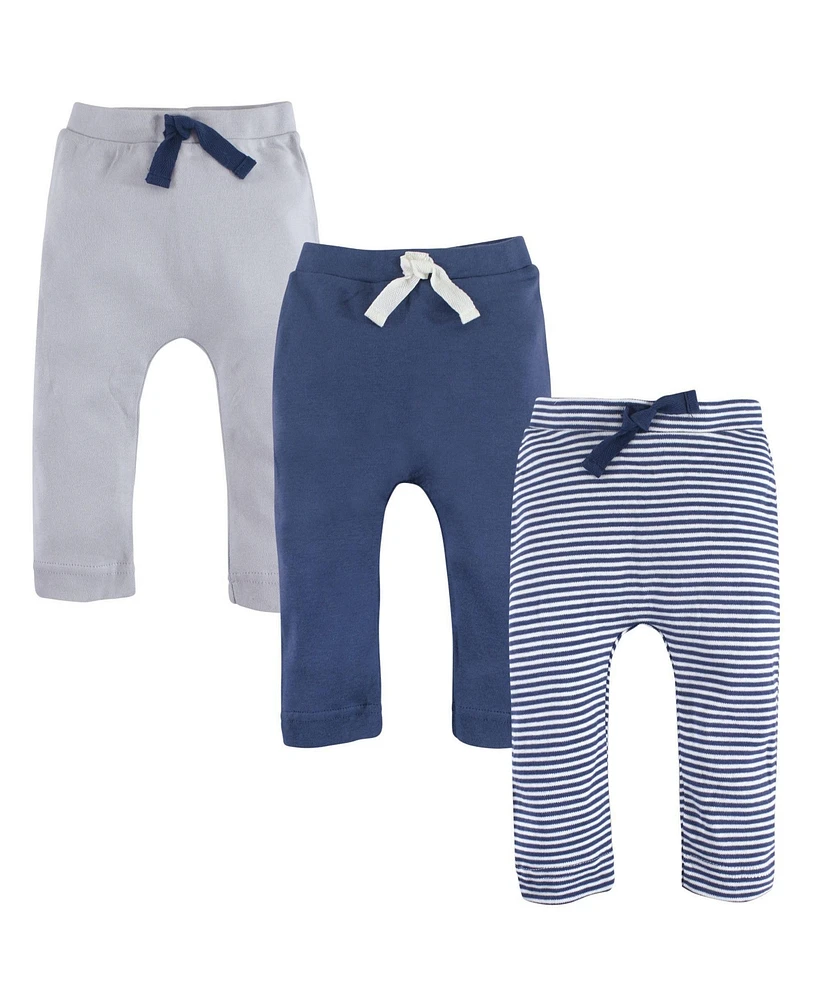 Touched by Nature Baby Boys Organic Cotton Pants 3pk, Blue Cream, 6-9 Months