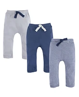 Touched by Nature Baby Boys Organic Cotton Pants 3pk, Blue Cream, 6-9 Months