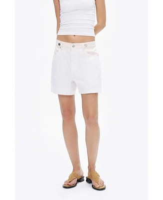 Nocturne Women's Mini Denim Shorts with Metal Button Accessories