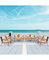 Gymax 8 Piece Patio Conversation Set Outdoor Furniture Set w/ Cushion & Wood Frame