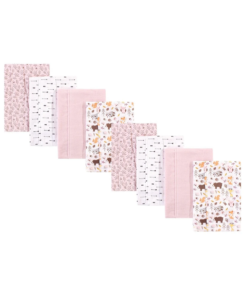 Hudson Baby Boys and Girls Cotton Poly Flannel Burp Cloths 8-Pack, Girl Pinecone, One Size