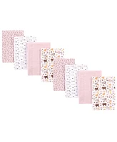 Hudson Baby Boys and Girls Cotton Poly Flannel Burp Cloths 8-Pack, Girl Pinecone, One Size