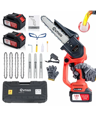 Outigo Mini Chainsaw 8 inch, Electric Chainsaw with 2 * 21V Batteries, Small Chainsaw with Safety Lock and Strong Motor for Tree Trimming, Mini Cordle