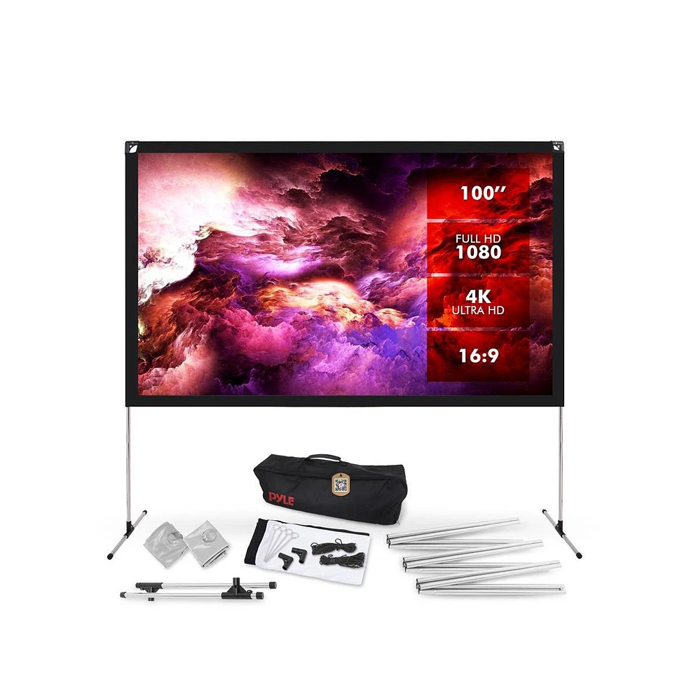Pyle 100" Portable Outdoor Projection Screen – Lightweight Frame Stand, Hd 16:9 Display