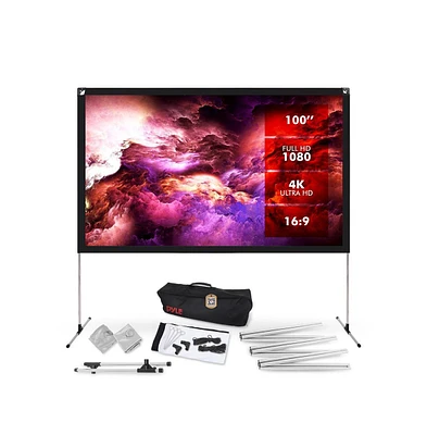 Pyle 100" Portable Outdoor Projection Screen – Lightweight Frame Stand, Hd 16:9 Display