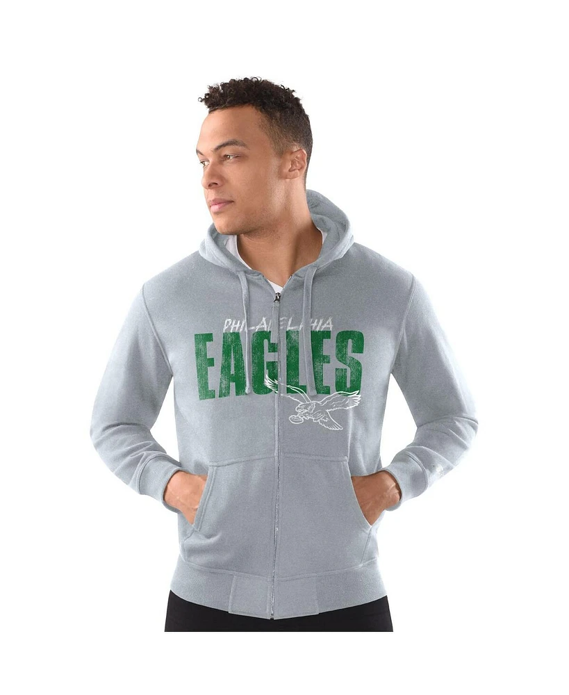 Starter Men's Heather Gray Philadelphia Eagles Distressed Classic Full-Zip Hoodie